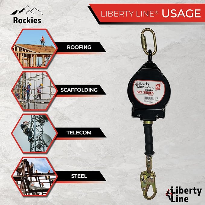 Liberty Line Rockies 20 Foot Aluminum Housing Cable SRL with Snap Hook - Includes Installation Carabiner and Tagline (ANSI)
