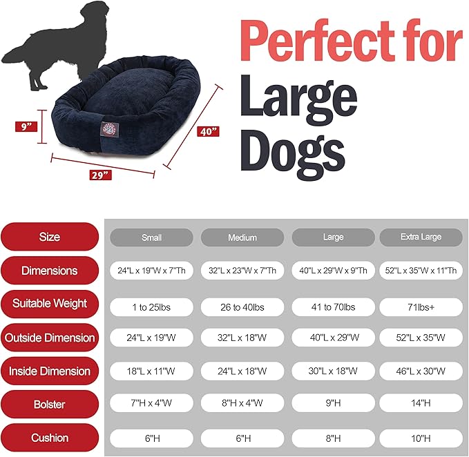 Majestic Pet 40 Inch Micro Velvet Calming Dog Bed Washable – Cozy Soft Round Dog Bed with Spine for Head Support - Fluffy Donut Puppy Mat 40x29x9 (inch) Large – Navy (2025)