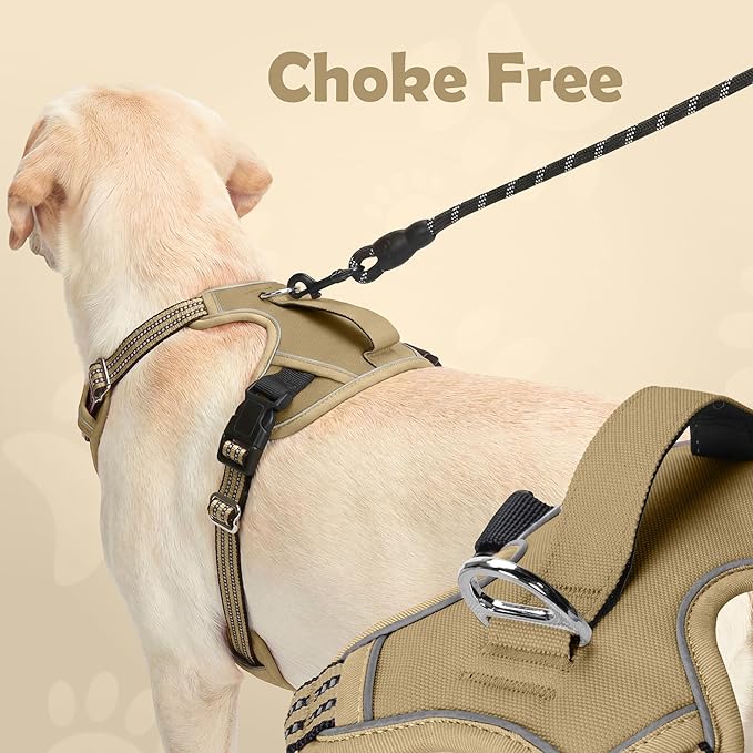 Funfox Dog Harness No Pull, Adjustable Pet Vest Harness, Super Soft Material with Vertical Handle Easy Control, Reflective Night Walking, 2 Leash Clips for Small Sized Dogs, Brown, S