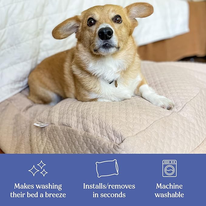 4Knines Luxury Dog Bed Cover – Waterproof Cover for Dog Bed – Heavy Duty Quilted Material – Durable, Machine Washable – USA Based Brand – Medium (Tan)