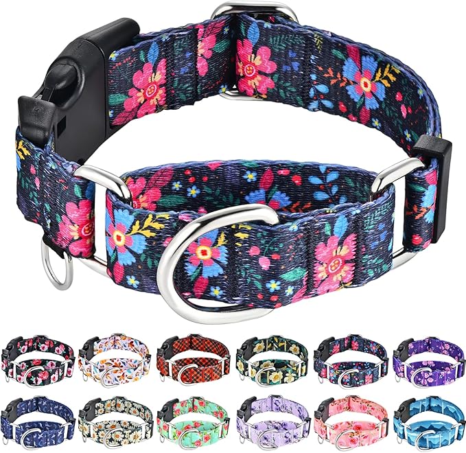 Martingale Collar for Dogs Floral Dog Collars for Small Medium Large Dogs with Buckle Adjustable Soft Nylon Dog Collar (Blue Pink Flower, XSmall)