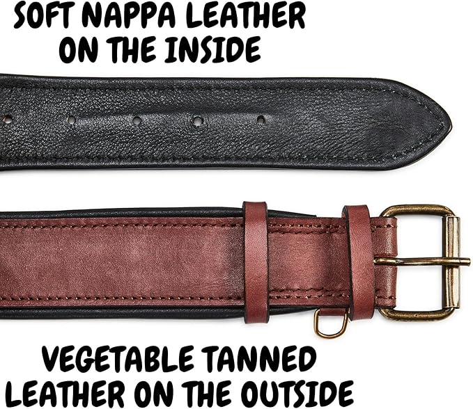 Real Leather Dog Collar Padded Soft Interiors with Premium Vintage Look Handcrafted Heavy Duty with Tag Ring for Small Medium and Large Pets (X-Large (1.75" Wide for 20" - 24" Neck), Oxblood)