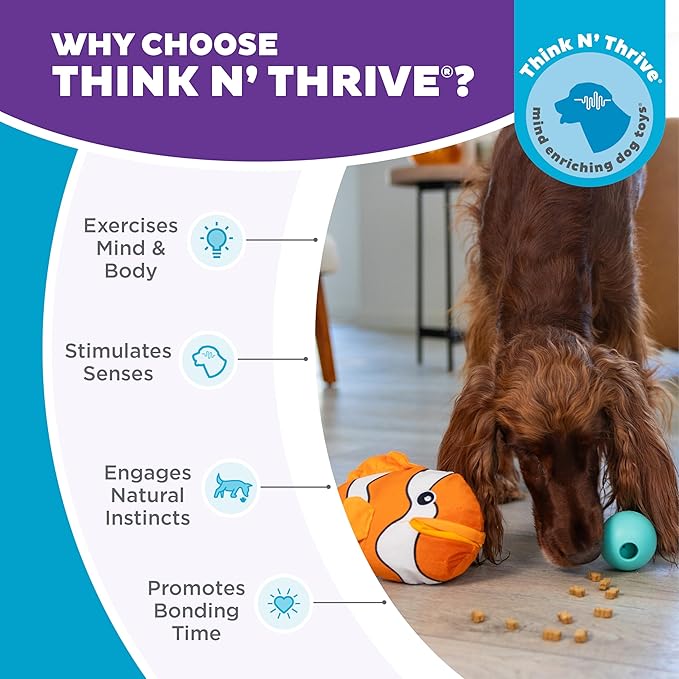 Outward Hound by Nina Ottosson Big Mouthz Interactive Plush Dog Puzzle with Treat Ball, Clownfish, Orange
