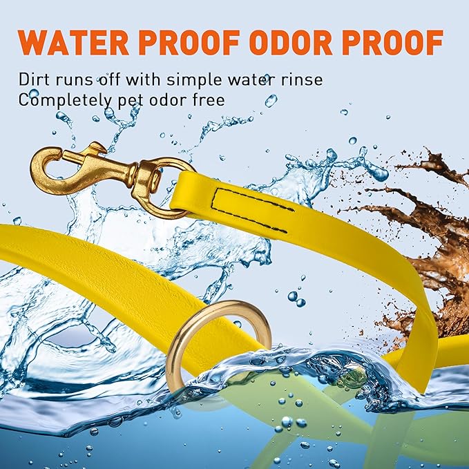 Viper Biothane K9 Working Dog Leash Waterproof Lead for Tracking Training Schutzhund Odor-Proof Long Line with Solid Brass Snap for Puppy Medium and Large Dogs 6ft, Lemon Yellow
