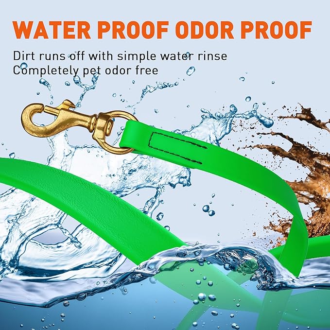 Viper K9 Biothane Working Dog Leash Waterproof Lead for Tracking Training Schutzhund Dog Sport & Search - Odor-Proof Long Line with Solid Brass Snap for Puppy Medium Large 5/8" x 15ft Tropical Green