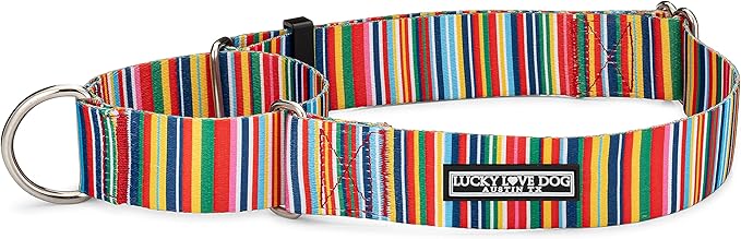 Lucky Love Dog Wide Martingale Dog Collar - No-Slip, Durable, & Soft Webbing 1.5 inch Martingale Collar for Dogs Male and Female Ideal for Training & Walking - Hippie, Large