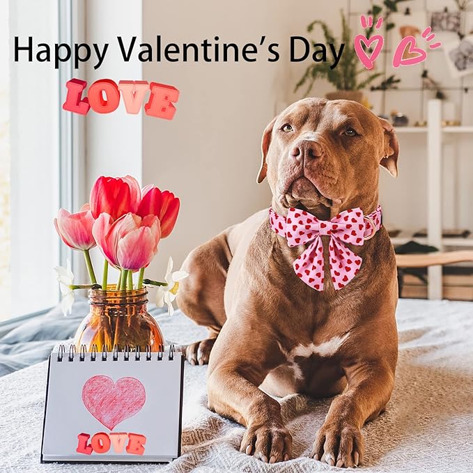 ARING PET Valentine's Day Dog Collar-Adorable Pink Heart Dog Collar with Sailor Bowtie, Comfortable Girl Dog Collars with Metal Buckle
