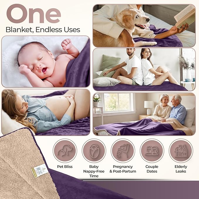Waterproof Blanket for Bed Intimacy – Soft Sherpa Fleece (50"x80") – Leakproof & Absorbent Love Couples Blanket – Manta Impermeable para la Intimidad – Machine Washable, Splash Protection