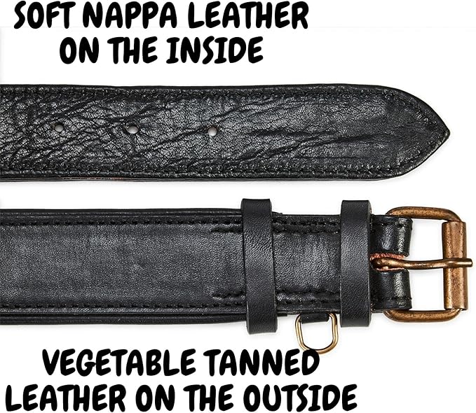Real Leather Dog Collar Padded Soft Interiors with Premium Vintage Look Handcrafted Heavy Duty with Tag Ring for Small Medium and Large Pets (Large (1.5" Wide for 16.5" - 20.5" Neck), Black)