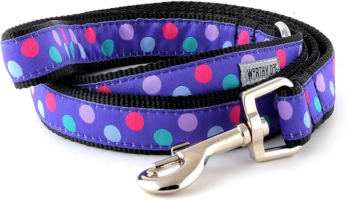 THE WORTHY DOG Stylish Gumball Patterned Leash for Dogs, Solid Nickel Plated - Purple/Black, Small