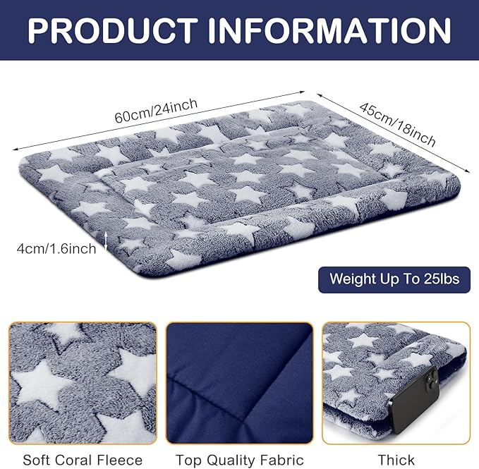 VitalCozy 4 Pcs Dog Crate Pads, Ultra Soft Warm Washable Anti-Slip Kennel Bed Mat for Pets, Reversible, Replaceable, Cozy Cage Liner for Small Medium Large Dogs and Cats(18 x 24 x 1.6 Inch,Blue)