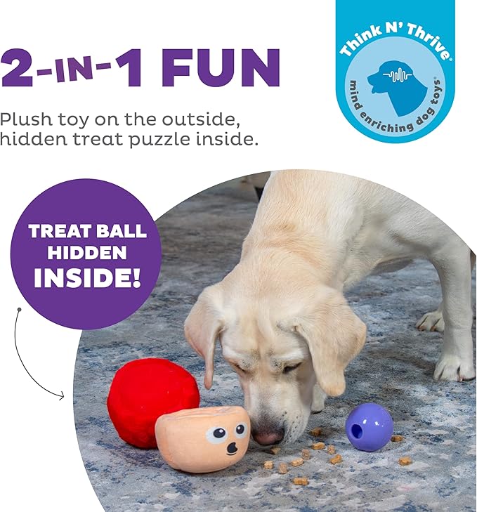 Outward Hound by Nina Ottosson Snack Palz Interactive Plush Dog Puzzle with Treat Ball, Mushroom, Multicolored
