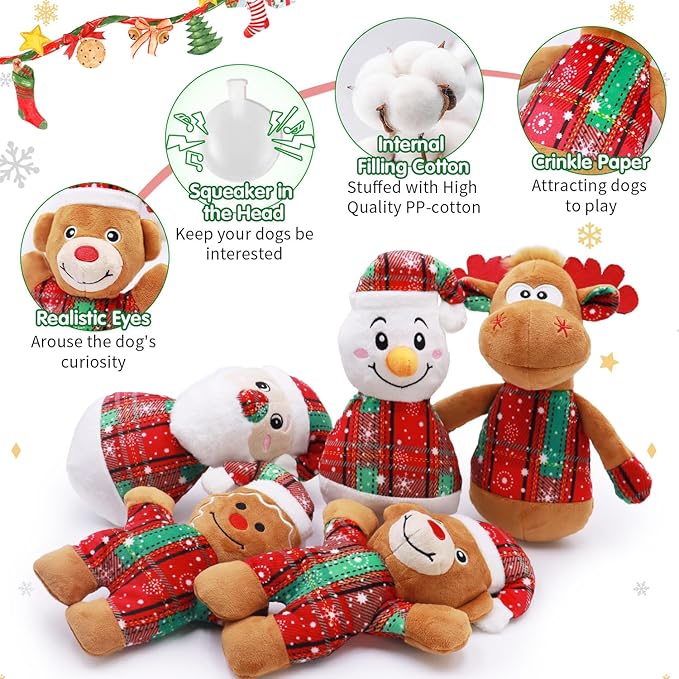 Christmas Dog Toys 5-Pack - Squeaky Holiday Toys for Small and Medium Dogs | Santa Claus, Reindeer, Snowman Designs to Keep Dogs Happy and Engaged