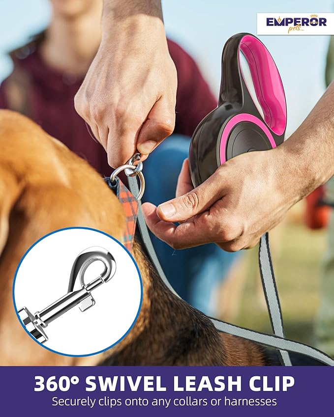Emperor Pets 16 Feet Retractable Dog Leash Small Dogs - Up to 44lbs, Heavy Duty Leash Retractable 16 ft, Dog Leashes for Small Breed Dogs -PK16S
