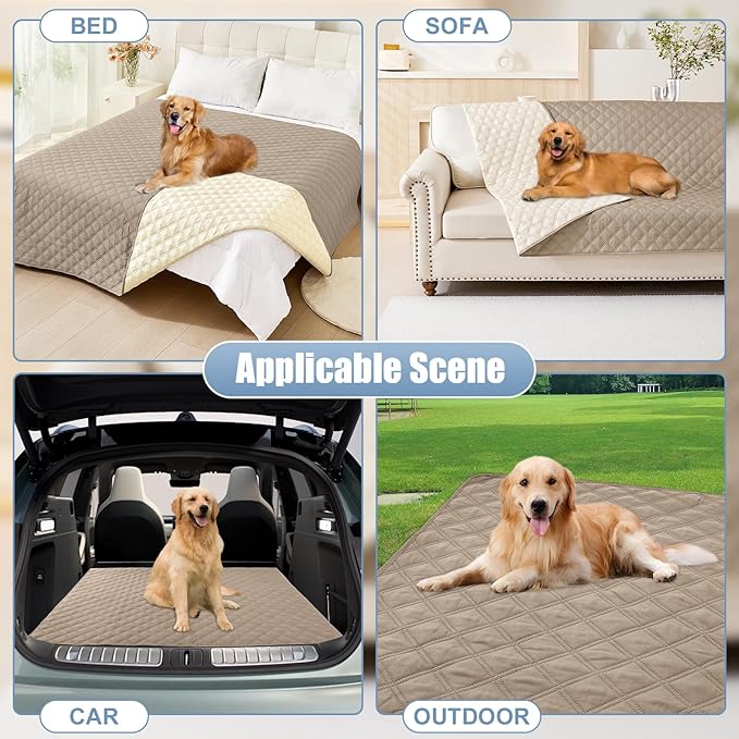 Smiry Waterproof Dog Bed Cover Pet Blanket, Soft Washable Dog Blanket for Furniture Bed Couch Sofa Reversible, Checkered (30"x70", Taupe/Beige)