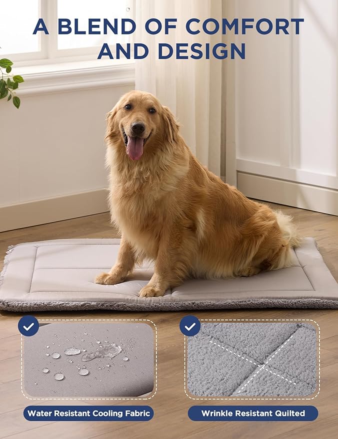 Joydeco Low Profile Dog Crate Mat Reversible Bed Pad, Washable Dog Pad Mat with Ultra Soft Fleece, Compact Design Kennel Beds Mats for Large Medium Small Pets, 35" x 23" Gray
