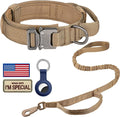 DAGANXI Tactical Dog Collar, Adjustable Military Training Nylon Dog Collar with Control Handle and Heavy Metal Buckle for Medium and Large Dogs, with Patches and Airtags Case (XXL, Brown-Set)