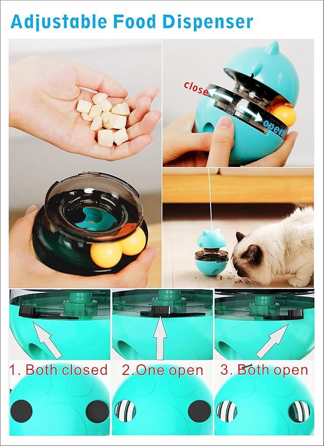Cat Toy Funny Tumbler Interactive Ball, Treat Dispenser Automatic No-Electronic Move, More Exercise for Indoor Cats Kittens, Cat Self-Play IQ Traning Treat Toy Ball, Blue