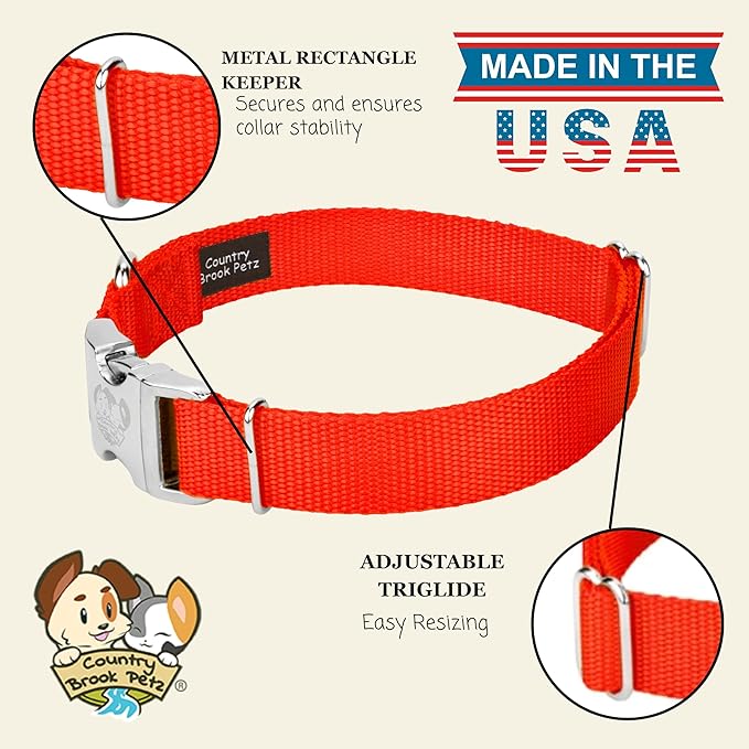 Country Brook Petz - Premium Nylon Dog Collar with Metal Buckle for Small Medium Large Breeds - 10+ Warm Colors (Extra Large, 1 Inch, Hot Orange)