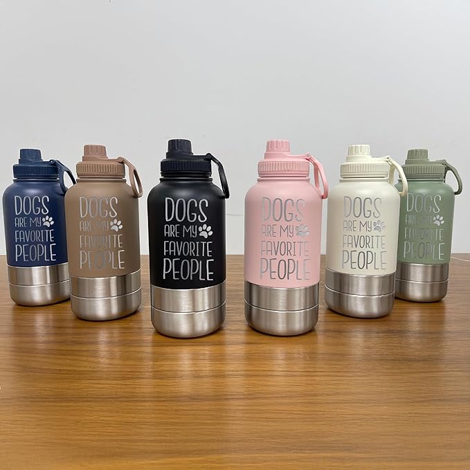 TEEAMORE Dogs Are My Favorite People Water Tumbler with Bowls Personalized Stainless Steel Travel Bottle Brown