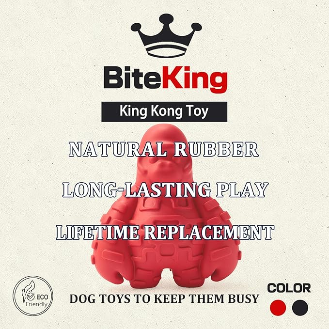 Natural Rubber Dog Chew Toy for Moderate Chewers or Older - Lifetime Replacement - Fetch Toy for Large Breed - Durable Gorilla Dog Toy, Red