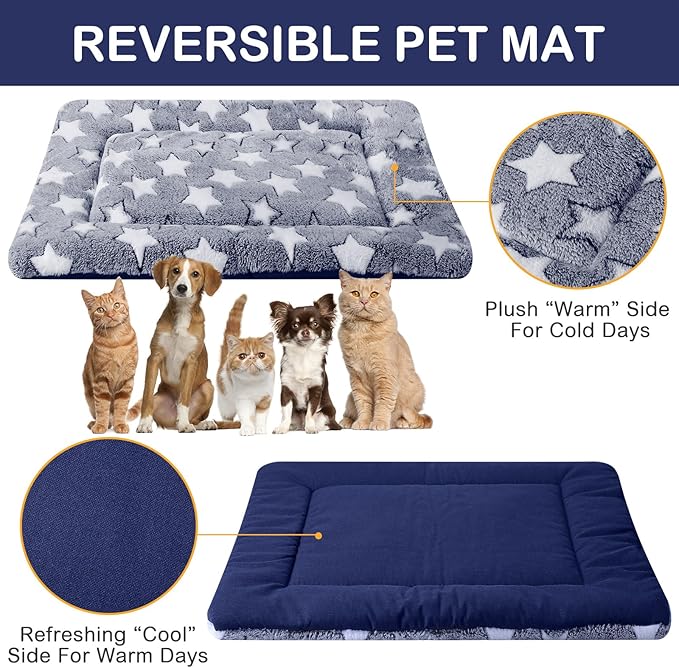 VitalCozy 4 Pcs Dog Crate Pads, Ultra Soft Warm Washable Anti-Slip Kennel Bed Mat for Pets, Reversible, Replaceable, Cozy Cage Liner for Small Medium Large Dogs and Cats(20 x 30 x 1.6 Inch,Blue)