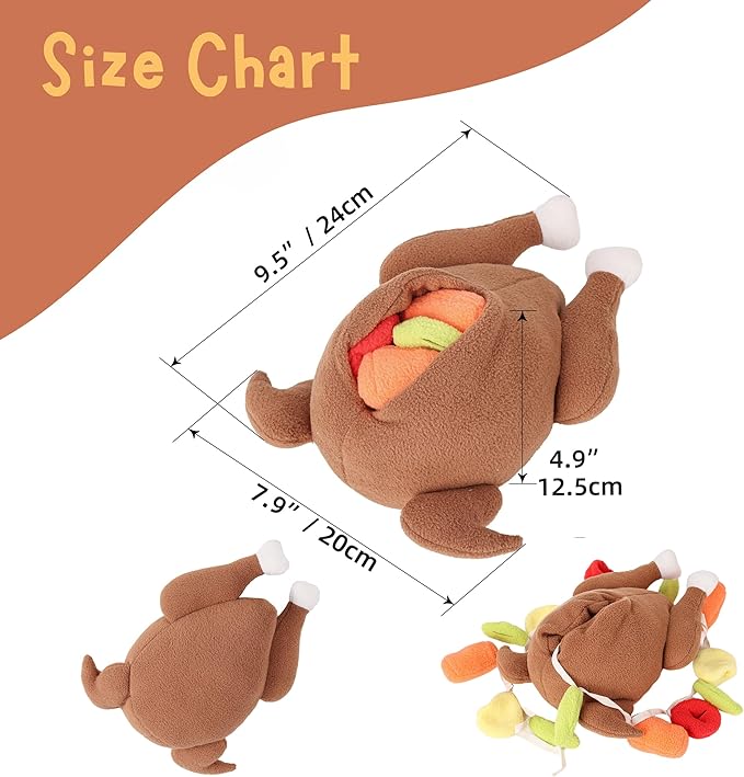 Thanksgiving Turkey Dog Toy, Interactive Hide & Seek Plush Turkey Stuffed Animal, Enrichment Toys for Dogs with Colorful Pull-Out Veggies, Funny Squeaky, Mental Stimulation & Boredom Relief