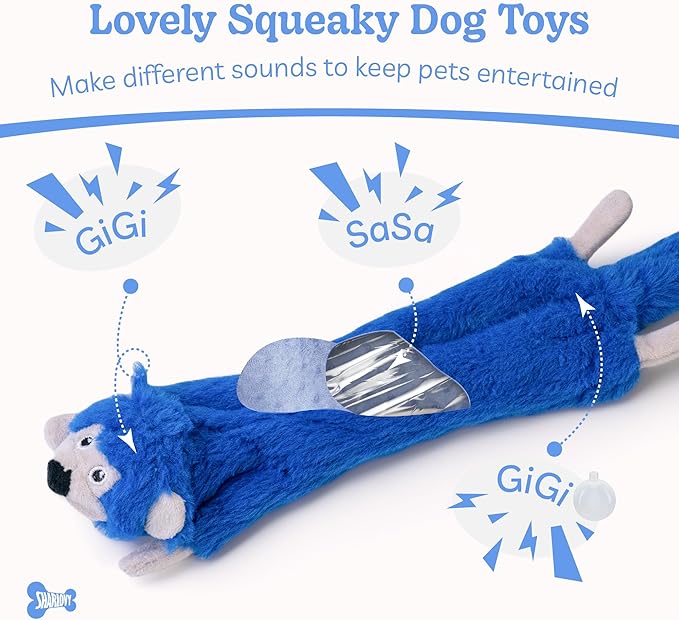 SHARLOVY Dog Squeaky Toys No Stuffing 3 Pack, Plush Crinkle Dog Toys for Large Breed, Durable Doggie Chew Cute Animals Puppy Toy for Teething