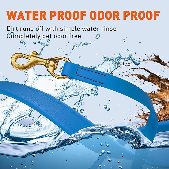 Viper Biothane K9 Working Dog Leash Waterproof Lead for Tracking Training Schutzhund Odor-Proof Long Line with Solid Brass Snap for Puppy Medium and Large Dogs, 10ft Cerulean Blue