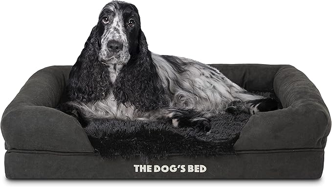 The Dog’s Bed Orthopedic Memory Foam Dog Bed with Bolsters, Fur Fabric, Black Fur, Medium