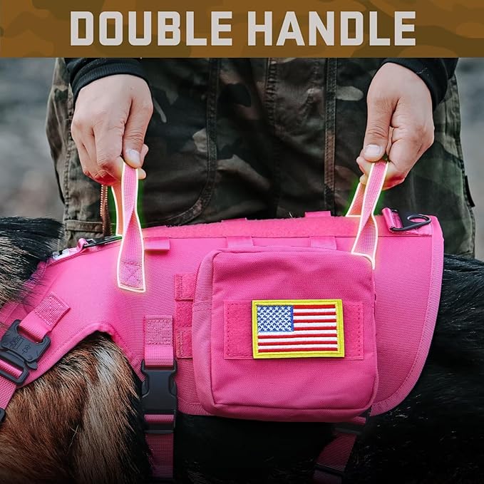 Forestpaw Dog Harness for Large Dogs,Tactical Dog Harness with Handle,No Pull Military Service Dog Vest with Pockets Adjustable for Walking Training,Hot Pink,Chest 21.5-45"