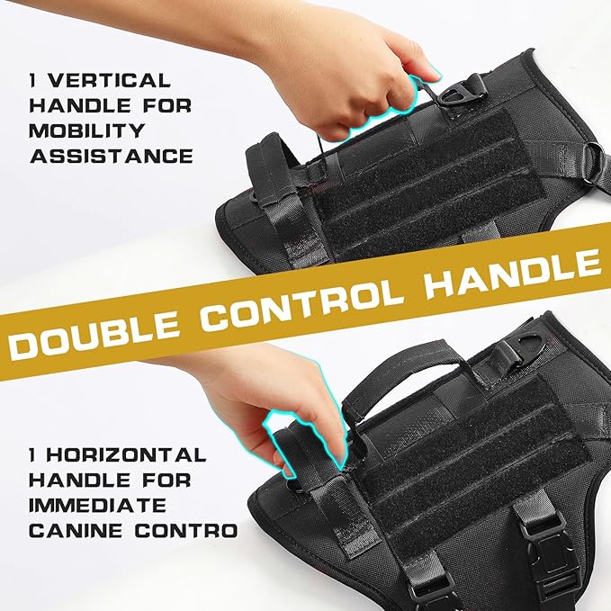 Escape Proof Dog Harness,Soft Padded Full Body Pet Harness,No Pull Tactical Working MOLLE Vest with 4 Pet Patches,Service Dog Vest Harness for Large Dogs Walking Hiking Training