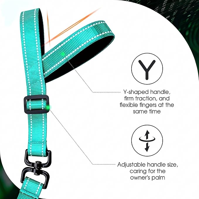 Hands-Free Dog Leash, Heavy Duty No-Pull Training Lead w/Anti-Tangle & Reflective Thread for Small Medium Dogs for Running/Walking Green 4Ft