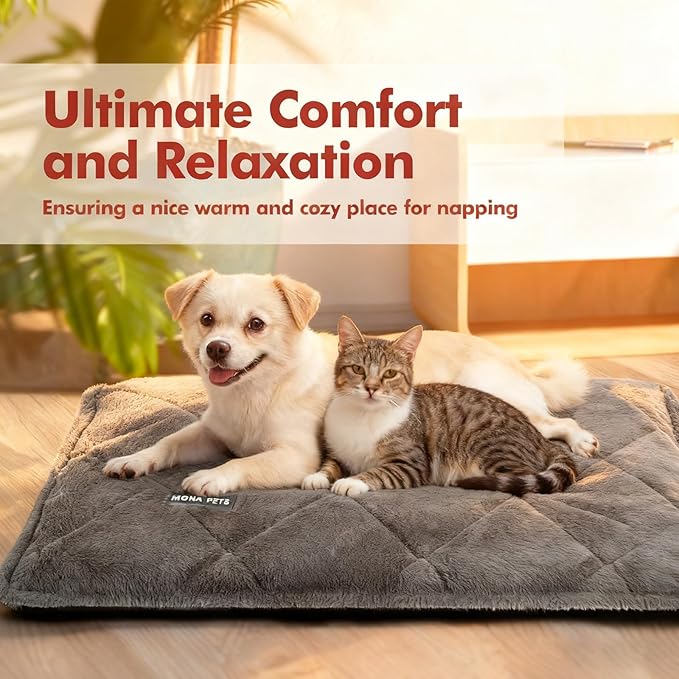 Mora Pets Self Heating Cat Bed Self Warming Cat Bed Thick Thermal Pet Bed Mat 30 x 21 Inches Removable Washable Cover for Outdoor Indoor Cats and Dogs Fur Grey Medium