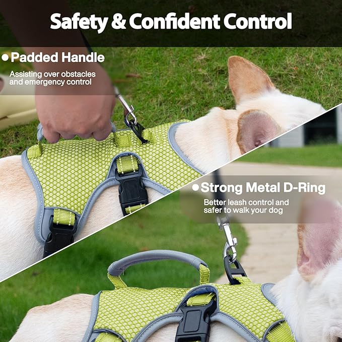 Huntboo Escape Proof Dog Harness, Escape Artist Harness, Reflective Dog Harness with Handle, Durable,Adjustable Vest for Small Medium Large Dogs Walking, Training,and Running Gear(Green,XL)