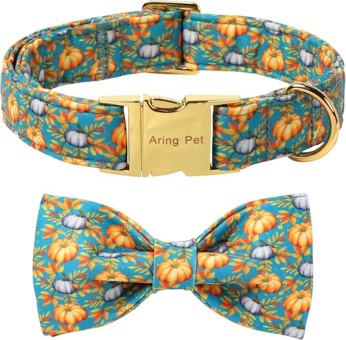 ARING PET Fall Dog Collar with Bow, Halloween Pumpkin Cute Pet Collars with Quick Release Buckle for Puppy Small Medium Large Girl Boy Dogs-XS