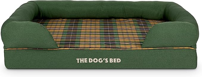 The Dog’s Bed Orthopedic Memory Foam Dog Bed with Bolsters, Oxford Fabric, Green Tartan, Large