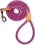 Mile High Life Rope Leash with Genuine Leather Connection, 6 FT/5 FT/4 FT, Heavy Duty Leash for Medium & Large Dogs (Hot Pink, 60 Inch)