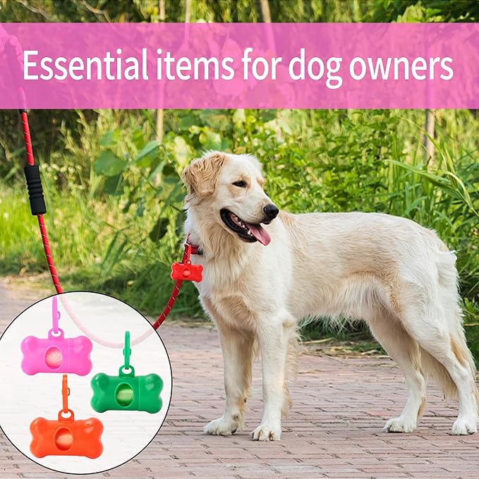 50 Pcs Dog Poop Trash Bag Holder Dispenser Plastic Dog Poop Waste Bag Holder for Leash with Hook and Leak Proof,with Leak Proof PET Waste Bags for Walking Hiking Camping (Bone Shape)