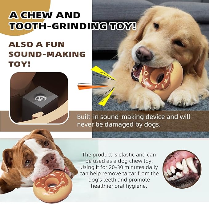 Squeaky Donut Dog Toy for Aggressive Chewers，Doughnut Shaped Dog Chewing Toy with a Creamy Aroma，for Aggressive Chewers Medium Large Breed，Indoor and Outdoor Toys for Dogs (Kaffee)