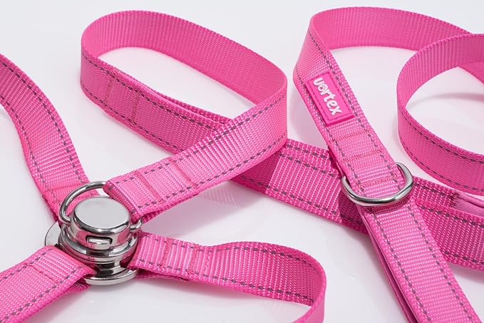 Dog Harness and Leash Combo Set, Magnetic Connection, Ergonomic Design (Flamingo Pink, Medium)