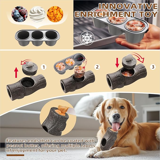 Interactive Dog Toys for Aggressive Chewers, Frozen Treat Dog Puzzle Toy, Interactive Benebones for Dogs with Food Cups & Treat Food Slow Feeder, Dog Toys to Keep Them Busy Anxiety Relief