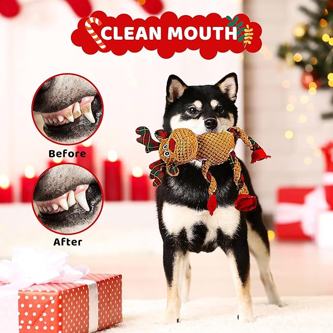 Christmas Dog Toys for Small Medium Large Dogs, Squeaky Plush Chew Toys with Squeaker & Crinkle - Tough Durable Lambchop Stuffed Animal, Puppy Stocking Stuffers (Deep Brown)