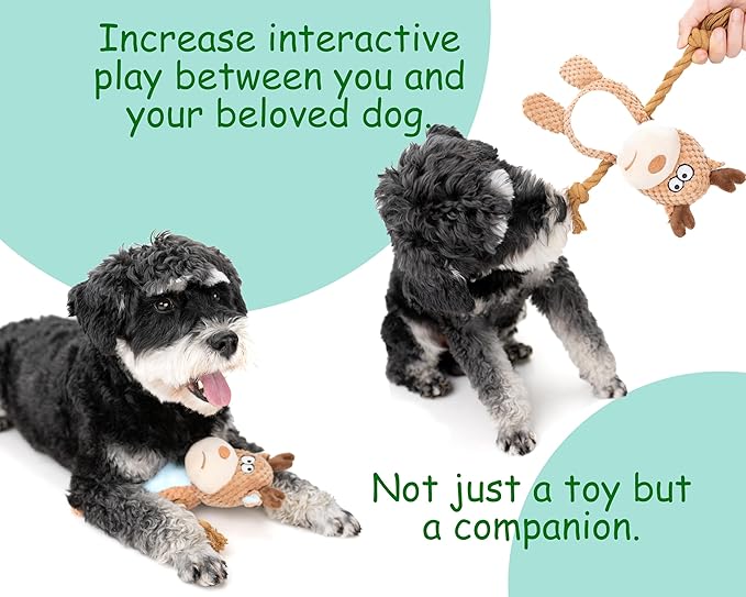 Dog Toy Squeaky Chewing Rope Stuffed Plush Animal with Crinkle Paper Interactive Soft Aggressive S-M-L Pets Gift Holiday Purple Hippo