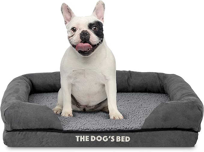The Dog’s Bed Orthopedic Memory Foam Dog Bed with Bolsters, Plush Fabric, Grey Plush, Small