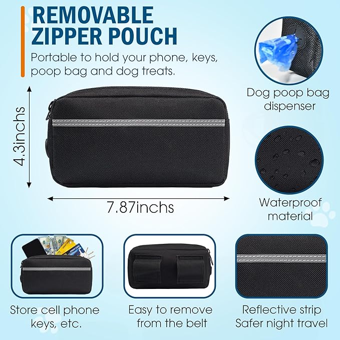 Hands Free Dog Leash with Waist Belt – No-Pull Bungee, Dual Padded Handles & Zipper Pouch for Running, Walking & Training – Adjustable Waist Leash for Large & Medium Dogs (Sky Blue)