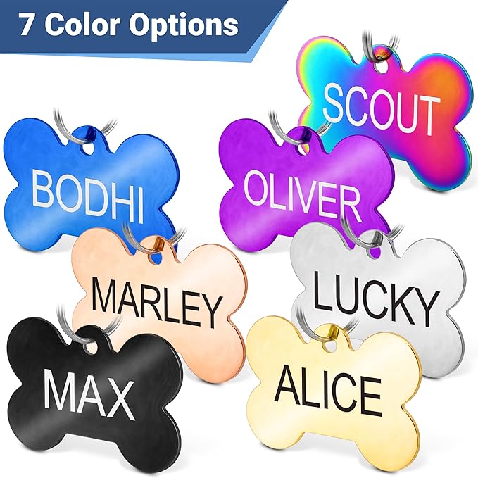 GoTags Stainless Steel Pet ID Tags, Personalized Dog Tags and Cat Tags, up to 8 Lines of Custom Text, Engraved on Both Sides, in Bone, Round, Heart, Bowtie and More (Flower, Regular (Pack of 1))
