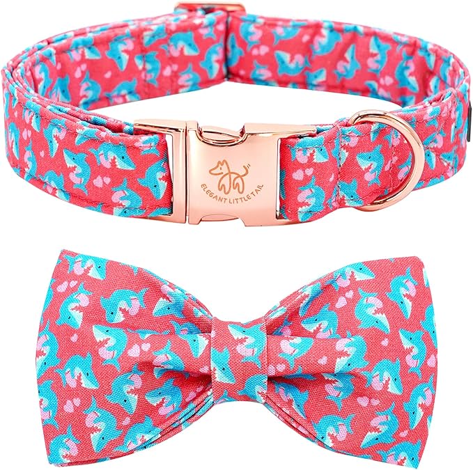 Elegant little tail Valentine's Dog Collar, Heart Dog Collar Cute Girl or Boy Puppy Collars Bowtie Pet Gift Adjustable Pet Collars for Large Dogs