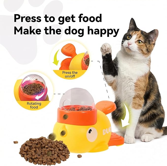 Yellow Duck Cat Treat Dispenser with 3 Lids, Anti-Slip Interactive Slow Puzzle Feeder for Dogs & Cats,2-in-1 Interactive Dog Toys Food Puzzle Slow Feeder for Small Medium Pet (White)