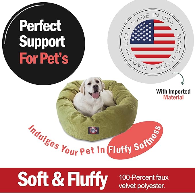 Majestic Pet 40 Inch Micro Velvet Calming Dog Bed Washable – Cozy Soft Round Dog Bed with Spine for Head Support - Fluffy Donut Puppy Mat 40x29x9 (inch) Large – Apple (2025)